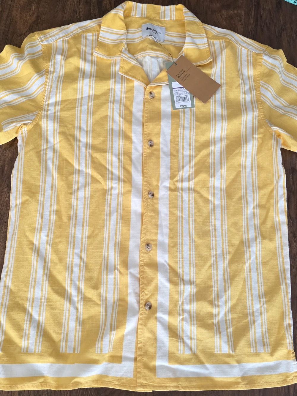 Goodfellow & Co Yellow & White Stripe Short-Sleeve Shirt Size S.